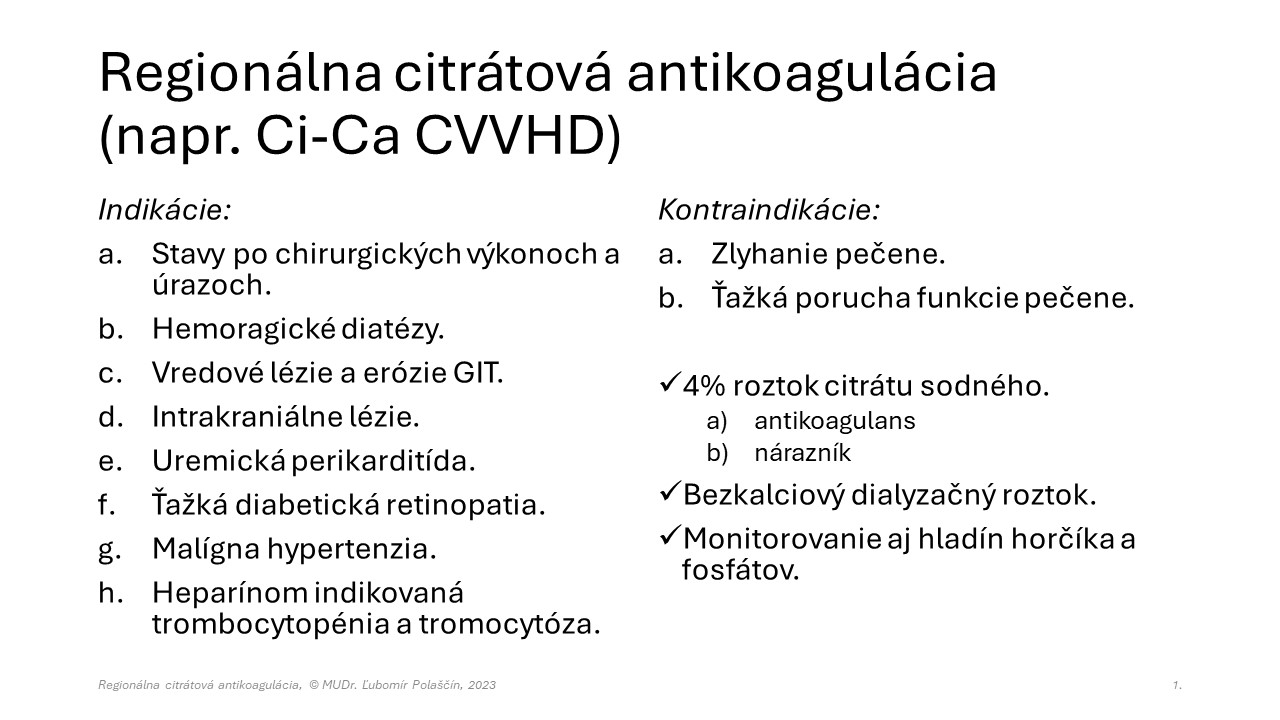 Regionálna antikoagulácia citrátom (Ci-Ca) 1 z 5